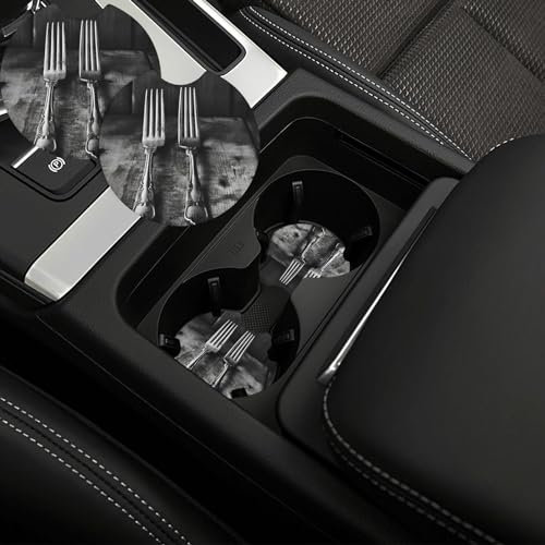 Lot de 2 dessous de verre de voiture avec fourchette sur table, porte-gobelet de voiture avec encoche de doigt, dessous de verre, accessoires d'intérieur de voiture