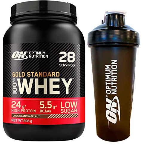 Optimum Nutrition Gold Standard 100% Whey Proteine in Polvere con Aminoacidi Cioccolato alle Nocciole 896g 28 Porzioni + SHAKER