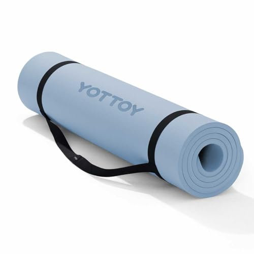 YOTTOY Yoga Mat，Extra Thick Yoga Mat (1/2inch),Professional TPE Exercise Mat,Non-Slip Workout Mat for Yoga, Pilates, Fitness, Barefoot Workouts, Home Gym Studio with Strap (Blue, 72 * 32 * 1/2inch)