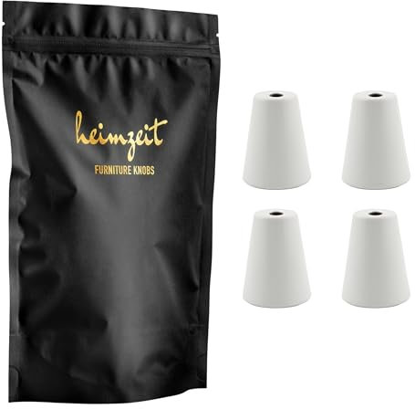 heimzeit Poignées de Placard pour Portes, Tiroirs et Commodes en Aluminium de Haute Qualité [4 Pièces, Rondes] Couleur: Blanc, Design Élégant, Boutons de Meuble avec Poignée à un trou et vis