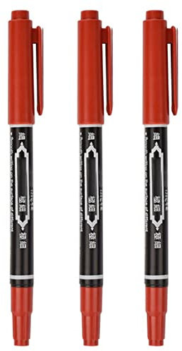 Tattoo Marker Stift 3pcs 5,39 Zoll wasserdichtes Hautmarkierungsstifte Feinpunktkörper Tinte Stift Doppelkopf Tattoo Marker Stift leicht zu färben rot, temporärer Tattoos