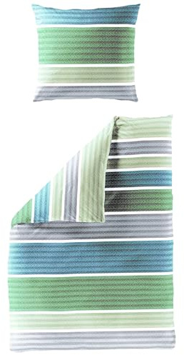 JACK by Bierbaum Mako Satin Bettwäsche 135x200cm 2 TLG. Streifen Kordel Farbverlauf Grün Grau Blau Weiß