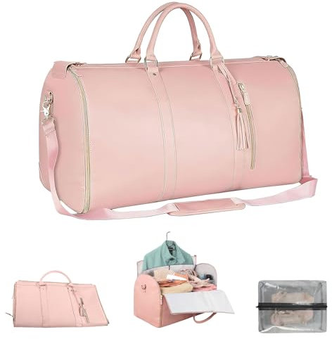 Sac de Transport pour vêtements, Grand Sac de Sport en Cuir synthétique pour Femme, Sac à vêtements imperméable pour Voyage avec Pochette à Chaussures, 2 en 1 à Suspendre pour Costume, Sac de Voyage