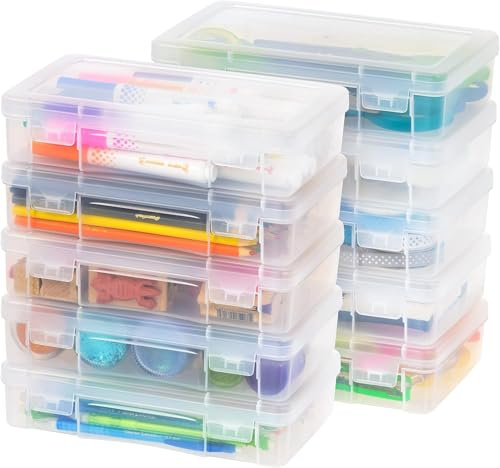 Iris Ohyama, Mallettes de Bureau en Plastique, 1,4 L, Lot de 10, Transparent, Empilable, Clip de fermeture, pour Papeterie, Documents, Stylos, Crayons, Petits Outils, sans BPA, Organisateur, MCC-220