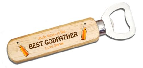 Wooden Bottle Opener – Best Godfather Custom Printed Gift for Grandad – Wooden Handle & Stainless Steel Bar Tool – Thoughtful for Birthdays, Christenings, or Celebrations – Gift for DAD