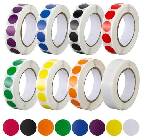 Giantree 8000Stück Klebepunkte Bunt, 13mm Punkte Sticker Aufkleber Dankeschön 8Farben Runde Punktaufkleber Klebepunkte Etiketten Markierungspunkte für Kalender Basteln Büro 1000 Stücke/Rolle(8 Rollen)