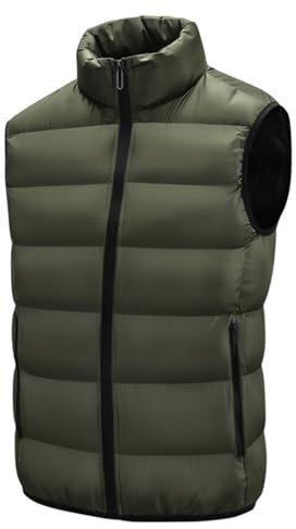 Homme Gilet D'hiver Chaude Matelassée Doudoune Légère Et Chaude Pas Cher Soldes Blouson Coupe Ajustée Épaisse Coupe-Vent Résistante À L'eau Top Veste En Coton Sans Manches Avec Col De Couleur Unie