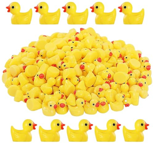 Mini Ducks 100 Pack Tiny Resin Ducks Animals Small Yellow Ducks Little Plastic Ducks for DIY Crafts Aquarium Garden Landscape Dollhouse Decor Potted Plants, Spring Decorations, Party Bag Fillers