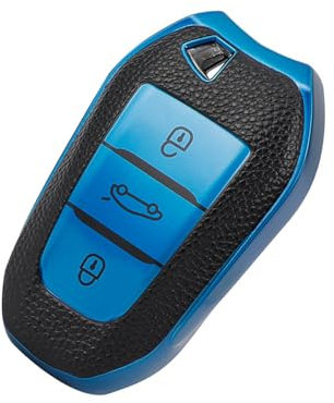 ontto Schlüsselhülle Autoschlüssel Hülle Schlüsselcover Schlüsselgehäuse Schutzhülle Passt für Peugeot 3008 5008 208 308 408 508 307 Citroen C1 C3 C4 C5 Grand Picasso DS3 DS5 Cactus C3XR-Leder Blau
