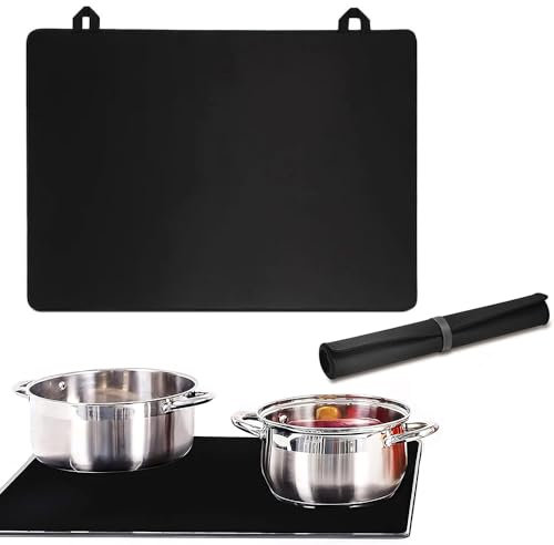 LUFEIS Induction Hob Protector Mat, 61x53cm Large Silicone Induction Hob Cover, Waterproof & Heat Resistant Electric Hob Cover to Protect from Scratches, Multifunctional Hob Cover for Kitchen, 2 Hooks