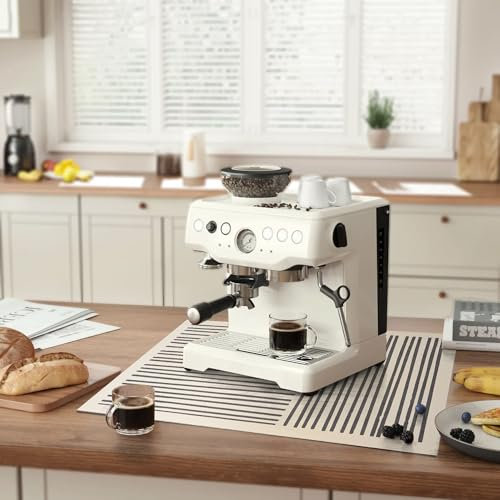Urban Nest Non-Slip Coffee Mat, Super Absorbent Drying Mat for Kitchen Counter, Quick Dry, Easy to Clean, Beige & Grey Stripes, 40x60cm – Coffee Machine Accessories, Draining Board Mat