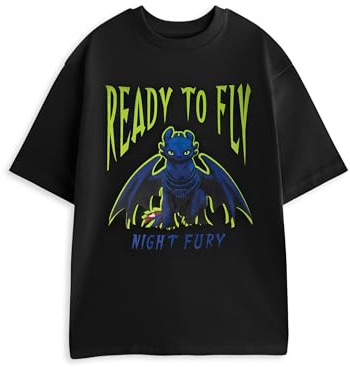 How To Train Your Dragon Night Fury Black Short Sleeve Graphic Tee | Ready to Fly Motivational Toothless T-Shirt | Unisex Adult Casual Wear | Movie Themed Apparel