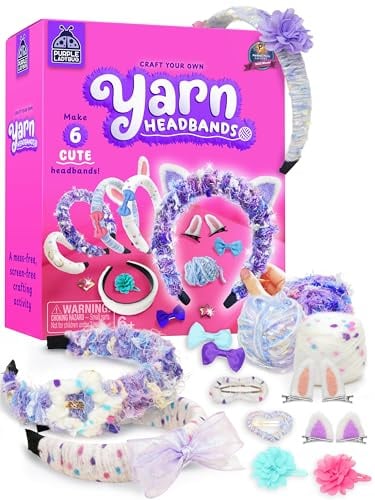 PURPLE LADYBUG DIY Yarn Headband Making Kit for Girls - Arts and Crafts for Kids Ages 6+ - Hair Accessories Craft Set - Birthday Present Gift for 5 6 7 8 9 10 Year Old Girls - Creative Fun Activity