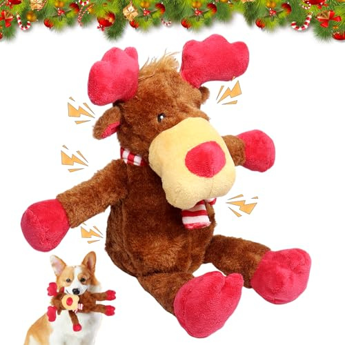 Seasboes Hunde Spielzeug Weihnachten, Rentiere Quietschspielzeug Hund, Quietschendes Plüsch-Hundespielzeug, Interaktive Hundespielzeug, Elch Geeignet für Große Mittlere und Kleine Hunde Kauspielzeug