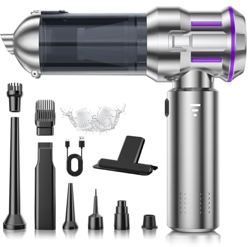 Handheld Vacuum Cleaner, 22000Pa 4-in-1 Car Vacuum Cleaner Cordless, 3 Speed Brushless Motor Mini Hoover with One-Touch Cleaning, Rechargeable Portable Air Duster for Home Car Office Pet Hair, Silver