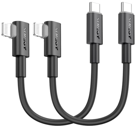 SUNGUY Cavo USB C a Lightning Corto 0.3m, 2 pezzi 90 Gradi Cavo Lightning USB C 27W Cavo iPhone Ricarica Rapida per iPhone 14/13/12/11 Pro Max Mini XR XS 8 7 6 5 Plus, CarPlay