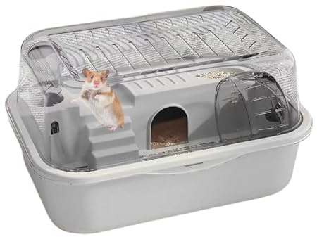 Hamsterkäfig für Haustiere, mit zweistufiger Struktur und belüftetem Design für einen sicheren Halt, geräumiger Spielplatz mit Rad, Schlafhaus, Futterbereich