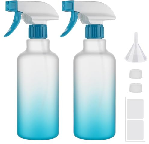 Hokretme Spray Bottles 16.9oz/500ml Plastic Spray Bottle for Hair Mist/Stream Empty Spray Bottle Heavy Duty Refillable Containers for Cleaning Solutions, Plants Gradient 2 Pack (Blue)