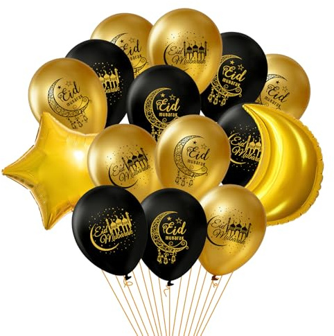 15 Stück Eid Mubarak Luftballons Ramadan Mubarak Dekorationen, große Eid Mubarak Ballons für Zuhause, schwarz und gold Eid Mubaraks Latexballon für muslimische Ramadan-Party-Dekorationen