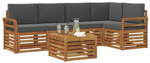 vidaXL Sofagarnituren 6 pcs Natur und Anthrazit Massivholz Akazie, Moderner Outdoor-Sofa, strapazierfähiges Möbel für Garten, Bequeme Lounge-Sitzgruppe für die Terrasse