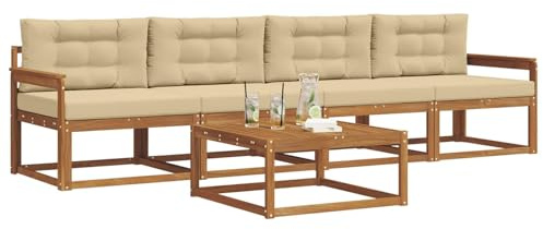 vidaXL Outdoor-Sofagarnitur mit Kissen 5 pcs Natur und Beige, Stylische Gartenmöbel, modernes Sofa-Set, langlebige Möbel für Poolbereich, Bequeme Sitzgelegenheiten für die Terrasse