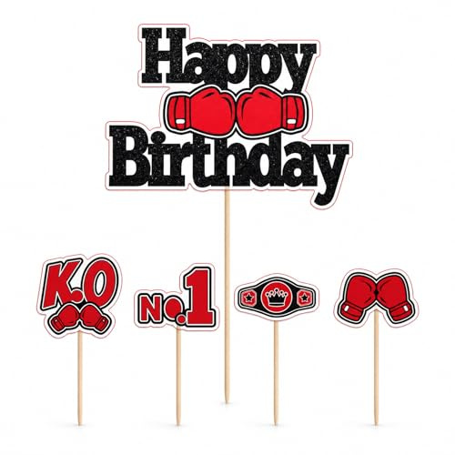 Ovanda 13 Wrestling Cake Topper Geburtstag für Geburtstag,Jungen Sportparty | Aus Papier mit Boxhandschuhen, Champion Gürtel und K.O. Motiven; für Torte, Cupcakes, Boxparty und Kindergeburtstag