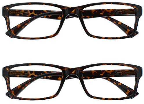 OPULIZE PEP Lesebrille für Damen und Herren - 2er-Pack - Große Rechteckige Brille - Komfortable Federscharniere - Kratzfest - Braun Schildpatt - UVR +1.00