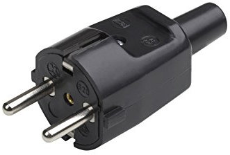 Meister Schutzkontakt-Stecker - PVC - schwarz - 250 V - 16 A - Maximaler Kabelquerschnitt 1,5 mm² - IP20 Innenbereich - Zentrale Einführung / Schuko-Stecker mit Knickschutztülle / 7421320