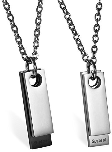 JewelryWe Personalisierte Schmuck 2pcs Edelstahl Klassische 2 Poliert Dog Tag Herren Anhänger mit 55cm Kette, Halskette mit Gravur, Schwarz Silber