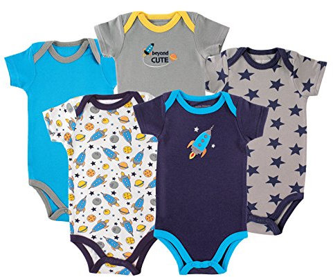 Luvable Friends Baby-Mädchen Cotton Bodysuits Formender Body, Rocket Short Sleeve 5er Pack, 50