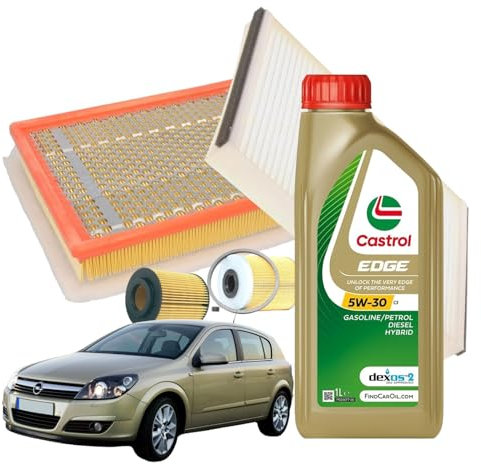 ricambi auto smc Kit Tagliando Opel Astra H : 5L Olio Castrol Edge 5w30 C3 + Filtro Aria 52x233x292mm, Filtro Olio 94x72mm, Filtro Carburante 92x70mm, Filtro Abitacolo 292x198x30mm
