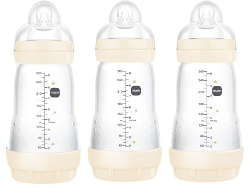 Whew MAM Easy Start Anti-Kolik-Flasche 255 ml (3 Stück), Babyzubehör, mittelstarker Durchfluss mit Silikon-Nippel, Unisex, Unisex