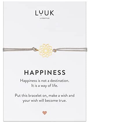 LUUK LIFESTYLE Filigranes Seiden Armband für Damen, Anhänger aus wasserfestem Edelstahl, Freundschaftsarmband, Glücksbringer Geschenk für Frauen und Mädchen, verstellbare Länge, Blume, gold
