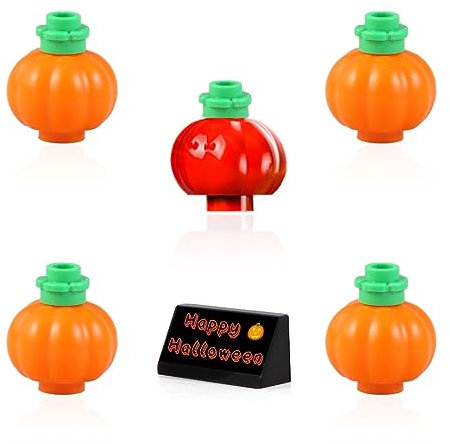 LEGO Halloween Accessory - Orange Pumpkin with Green Stem - 4 Pack (Bonus Random Small Animal included)