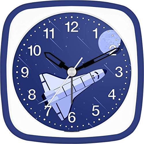 Eurotime Wecker Jungen Rakete Space Shuttle, Kinderwecker, Blau Dunkelblau, Kunststoffgehäuse und Kunststoffglas, geräuscharmer Wecker, ohne Ticken, mit Licht und Weckwiederholung, 27135-08