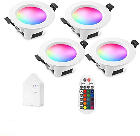 SUBOSI 4er Set Wlan Bluetooth 5W LED Einbaustrahler RGBW+CCT 5 in 1 Einbauleuchte Spot Dimmbar 230 Volt Einbauleuchten mit Bluetooth Fernbedienung,BT Mesh Smart Bridge
