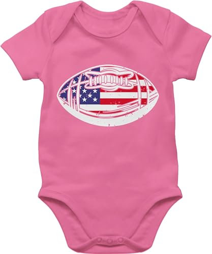 Baby Body Junge Mädchen - Sport & Bewegung - Football mit amerikanischer Flagge - 1/3 Monate - Pink - basketball outfit 25. geburtstag college strampler babysachen babykleidung jungs american