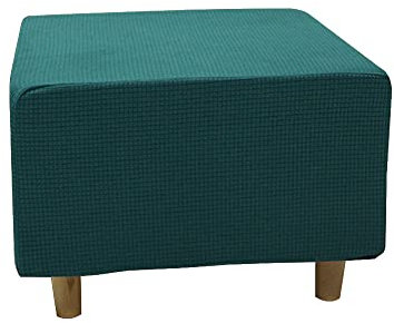 Highdi Housse Ottomane Housses de Pouf Extensible Carrées, Housse de Repose-Pieds Protecteur de Meubles Housse de Tabouret avec Fond Élastique Antidérapante Lavable (S,Jacquard Vert lac)