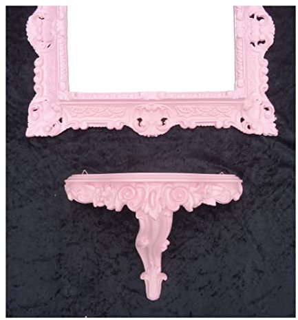 Ensemble miroir mural rose + console M rectangulaire baroque antique 44 x 38 cm pour couloir, meuble, console, miroir