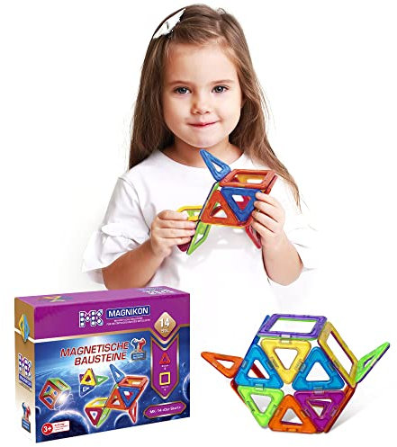 MAGNIKON Magnetische Bausteine MK-14 Der Start, 14 Teile, Standardgröße, Bauklötze, Magnete Kinder, Konstruktionsspielzeug, Magnet Bausteine, Magnetspiel ab 3 Jahre