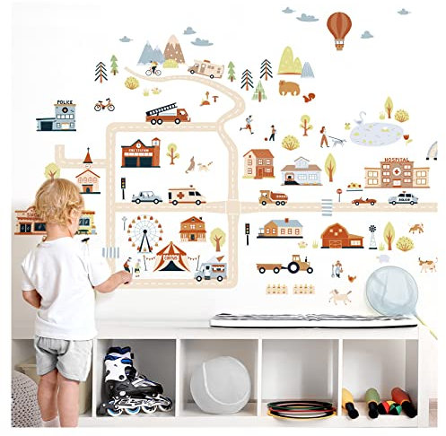 Little Deco Wandsticker Autos Fahrzeuge Wandtattoo Kinderzimmer Junge Transporte Straßen für Babyzimmer Wandaufkleber Wanddeko DL910-4