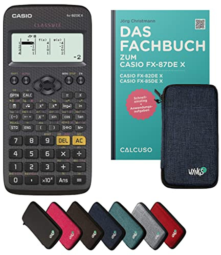 Casio fx-82DE X inkl. Schutztasche Blau & Fachbuch (80 Seiten, DIN A5) – Wissenschaftlicher Rechner – Smart Set