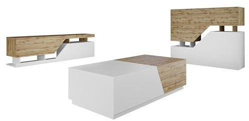 Ensemble de Meubles de Salon NESEZI - Commode, Table Basse et Meuble TV Couleur Blanc et Bois