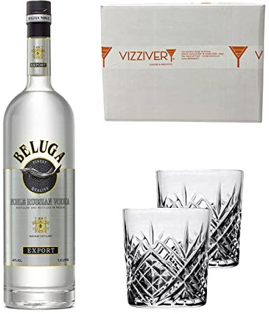 Beluga Noble Vodka Premium 40% vol. 1000 ml - Due Bicchieri In Vetro da 300 ml