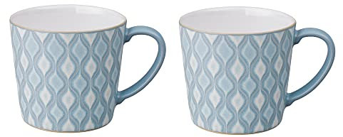 Denby - Impression Blue Large Coffee Mug Set of 2-400ml Stoneware Ceramic Tea Mug Set - Dishwasher Safe, Microwave Safe