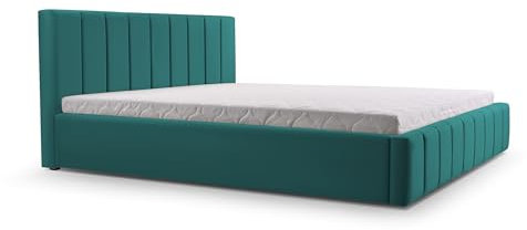 mb-moebel Polsterbett Bett mit Kopfstütze, Rahmenbettgestell, Bettkasten und Lattenrost Doppelbett Gepolsterter Kopfteil Samststoff Stauraumbett Bett 01-180x200 - Peacook (Trinity 29)