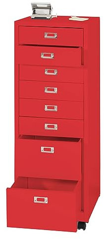 Rollcontainer HWC-L49, Schubladenschrank Stahlschrank Aktenschrank, Metall 115x40x41cm 8 Schubladen - rot