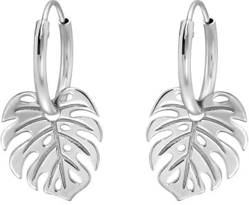 The Rose & Silver Company Women Girls 925 Sterling Silver Rhodium Plated Monstera Leaf Hoop Earrings
