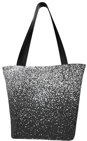 AABSTBFM Große Tragetasche für Damen und Mädchen, mit Glitzer-Druck, vielseitige Umhängetasche, Einkaufstasche und Strandtasche, Schwarz, Glänzend Silber Glitzer, Einheitsgröße, OSIN6N81P