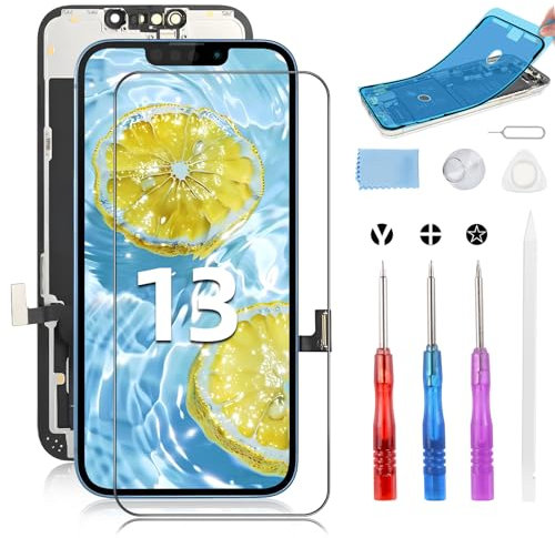 Moautodc Display für iPhone 13 Bildschirm Ersatz 6.1 LCD Bildschirm FHD 3D Touchscreen Digitizer Rahmen Montage und Reparaturkits, Modell A2482, A2631, A2634, A2635, A2633